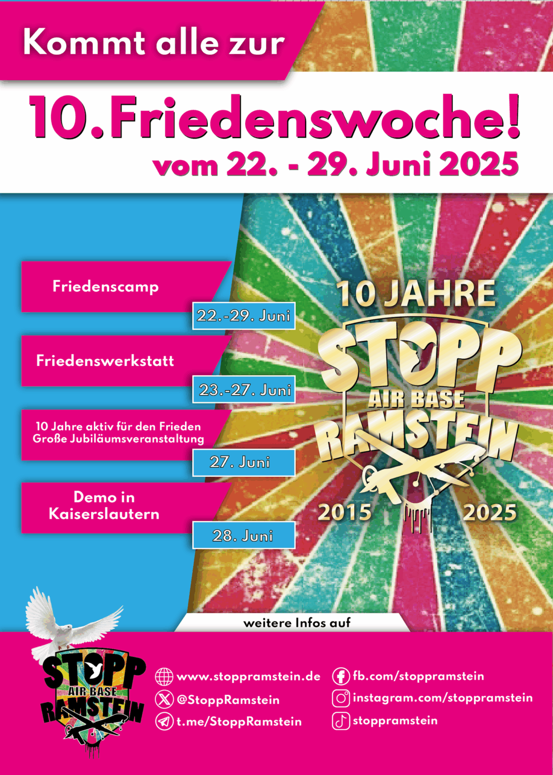 10 Jahre „Stopp Air Base Ramstein“ mit Demo am 28. Juni 2025 in Kaiserslautern